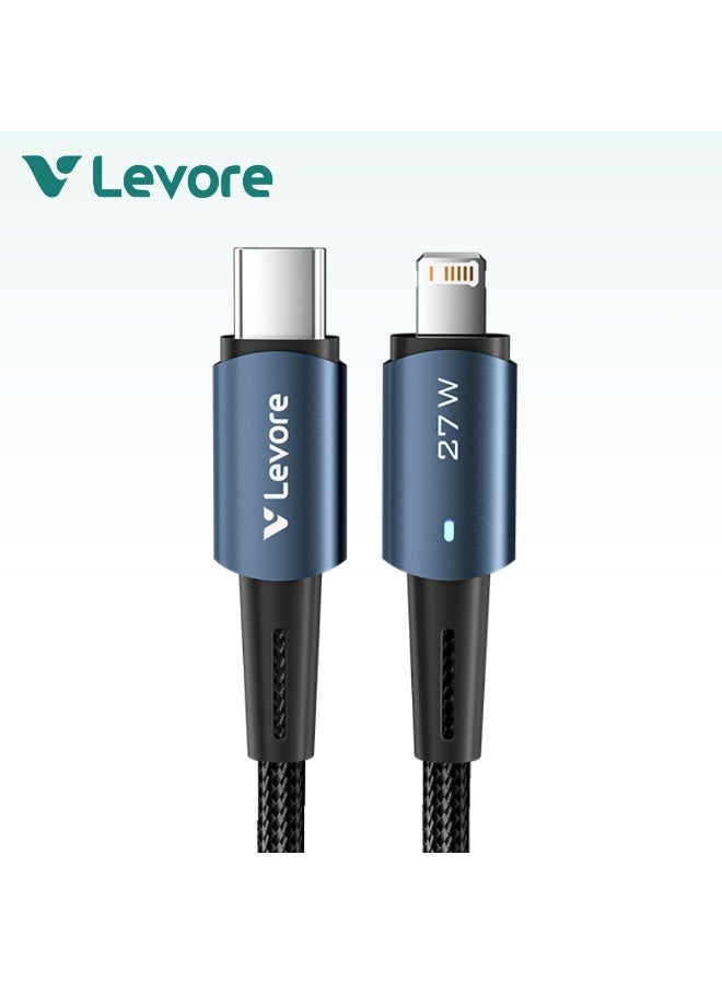LEVORE 1M Nylon Braided 27w USB C to Lightning Cable  LC8412-BL - Image 1